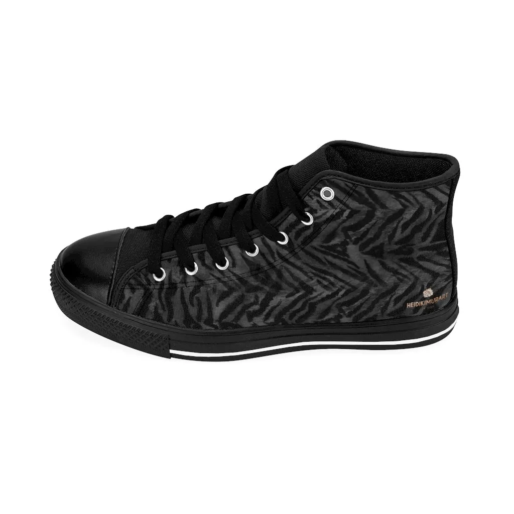 Grey Tiger Stripe Men's High-top Sneakers, Animal Print Men's Designer Tennis Running Shoes