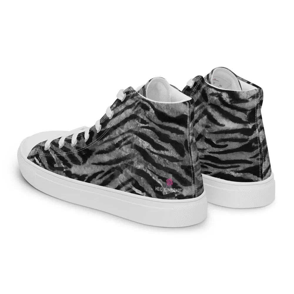 Grey Tiger Striped Men's Sneakers, Tiger Faux Skin Striped Animal Print Designer High Tops For Men