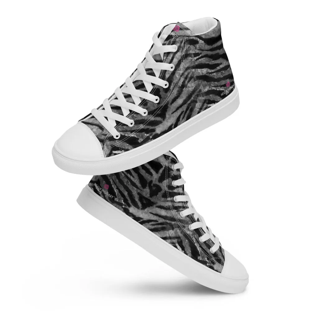 Grey Tiger Striped Women's Sneakers, Animal Print Designer Tiger Stripes High Top Tennis Shoes