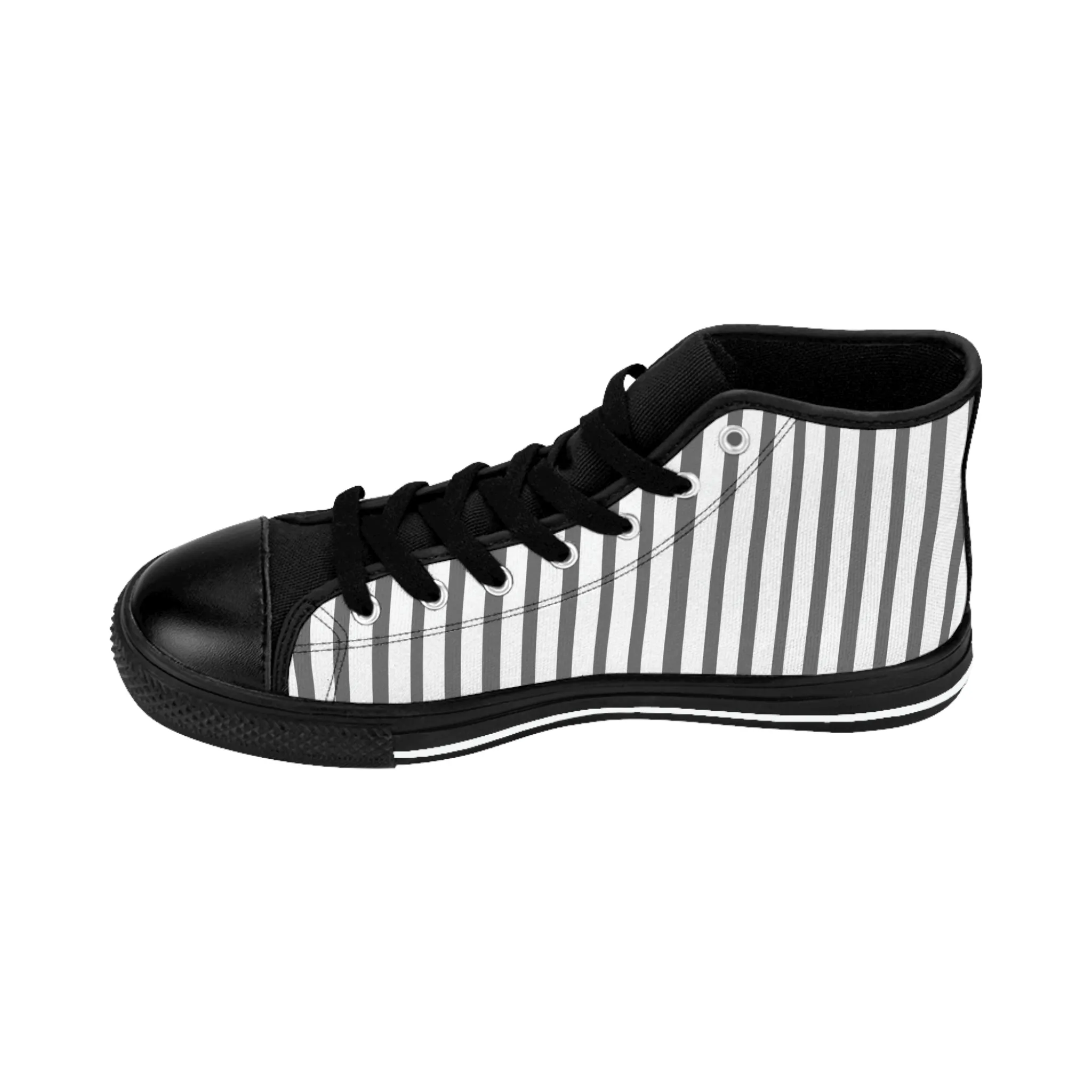 Grey White Striped Men's Sneakers, Modern Stripes Men's Designer Tennis Running Shoes (US Size: 6-14)