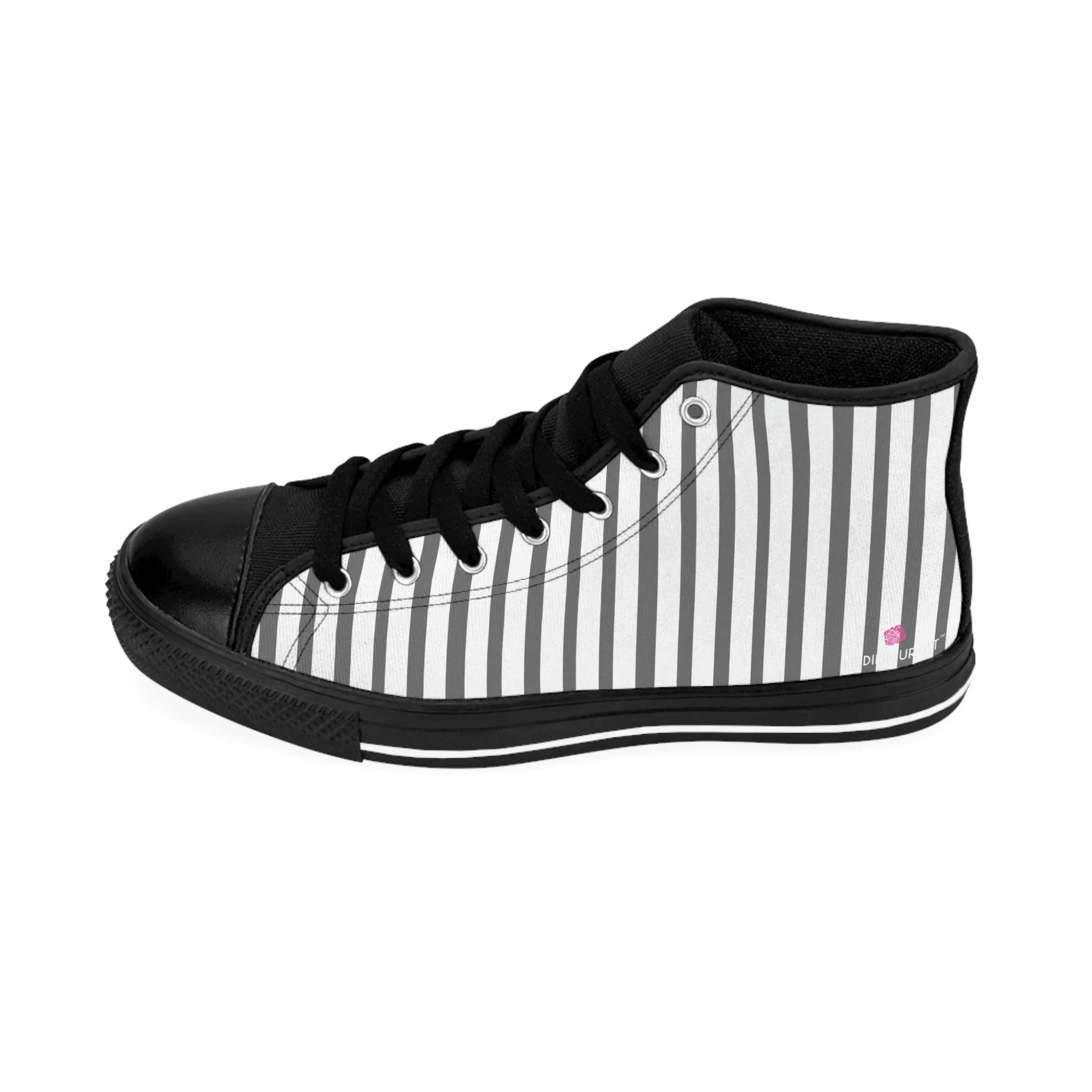 Grey White Striped Men's Sneakers, Modern Stripes Men's Designer Tennis Running Shoes (US Size: 6-14)