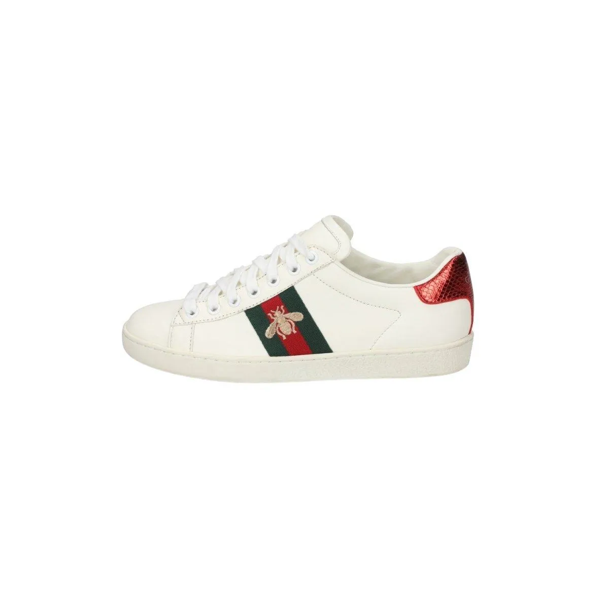 Gucci Ace With Bee Embroidered Low-Top Sneakers Leather White Colour For Women