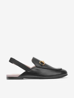 Gucci Kids Leather Princetown Loafer Slides in Black