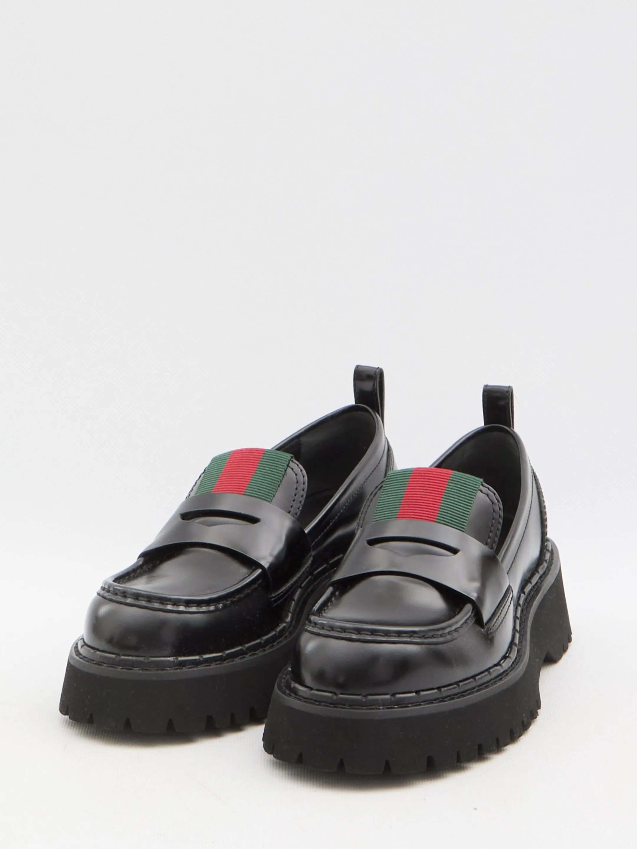 Gucci Web Stripe Leather Loafers