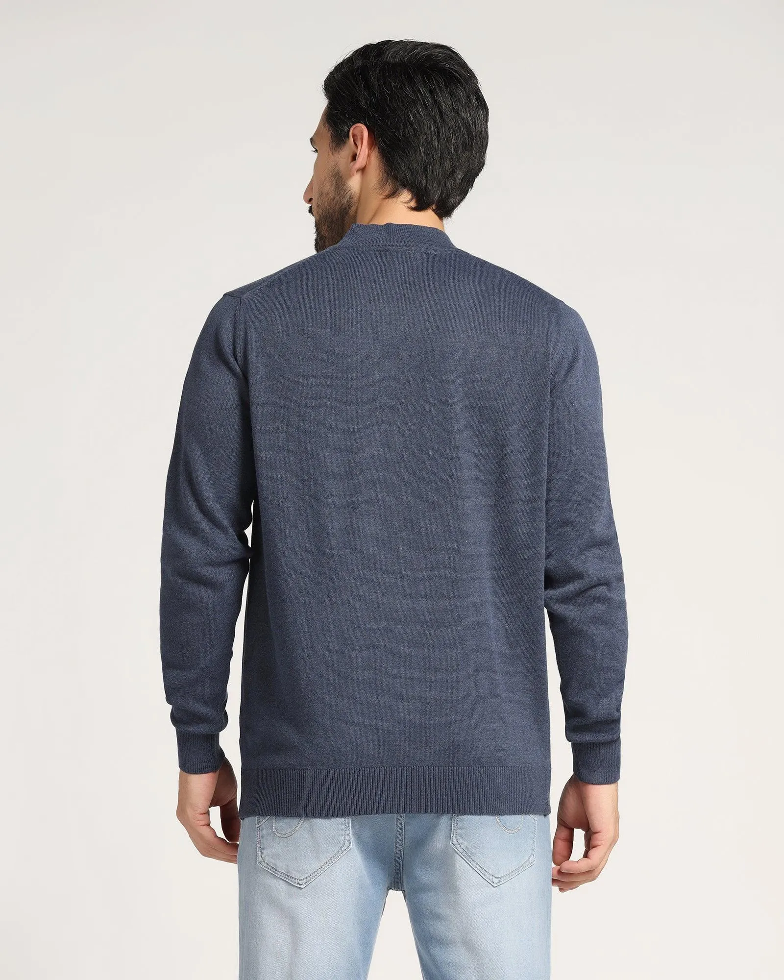 High Neck Navy Solid Sweater - Dexter