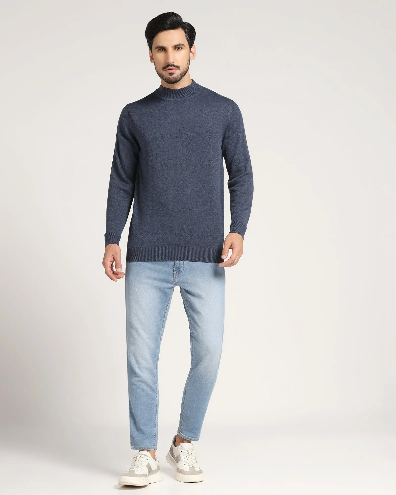 High Neck Navy Solid Sweater - Dexter