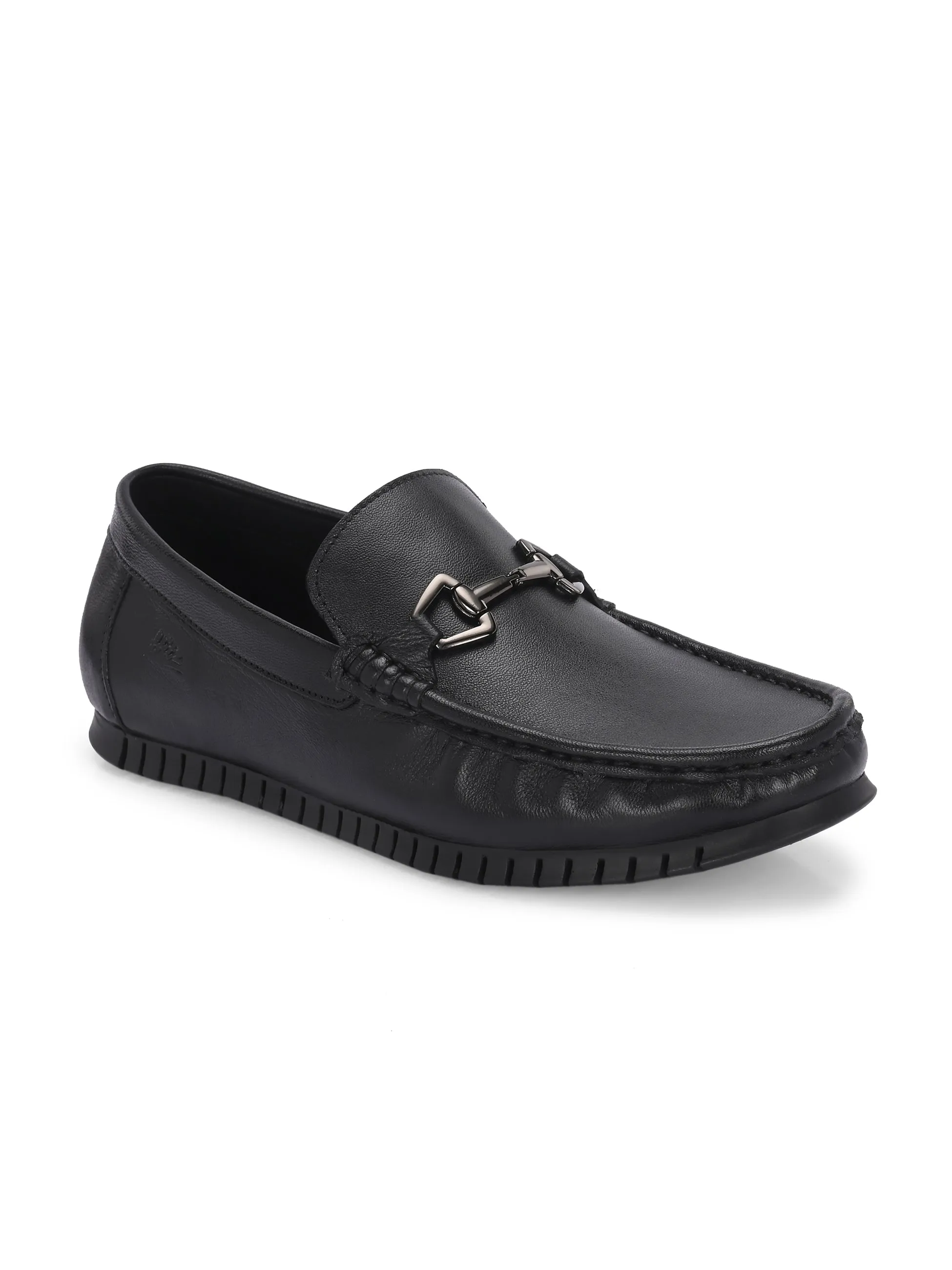 Hitz Men's Black Leather Slip-On Comfort Loafer Shoes