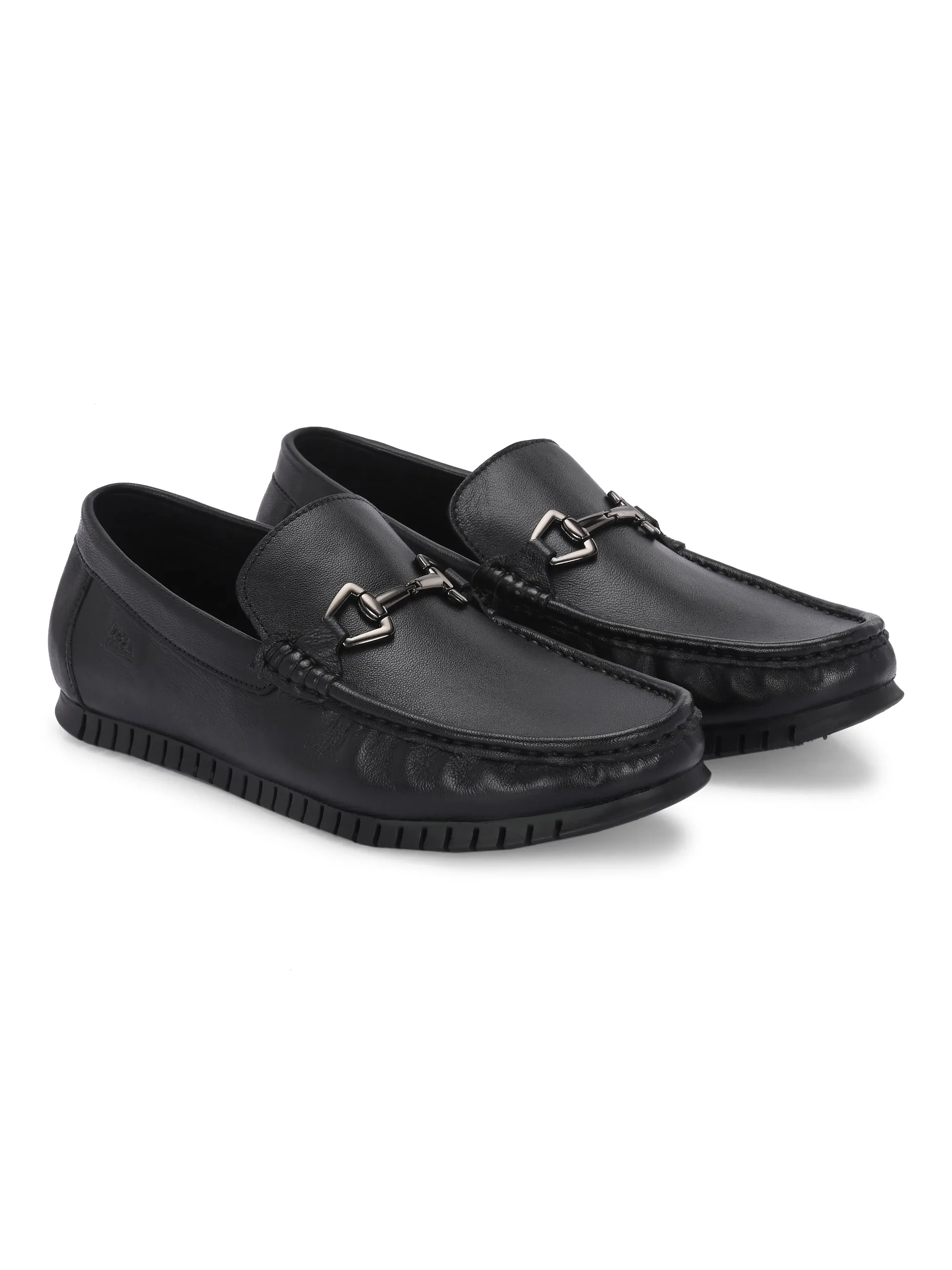 Hitz Men's Black Leather Slip-On Comfort Loafer Shoes