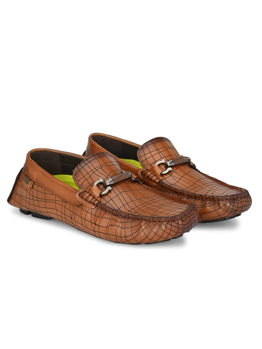 Hitz Men's Tan Leather Slip On Loafer Shoes