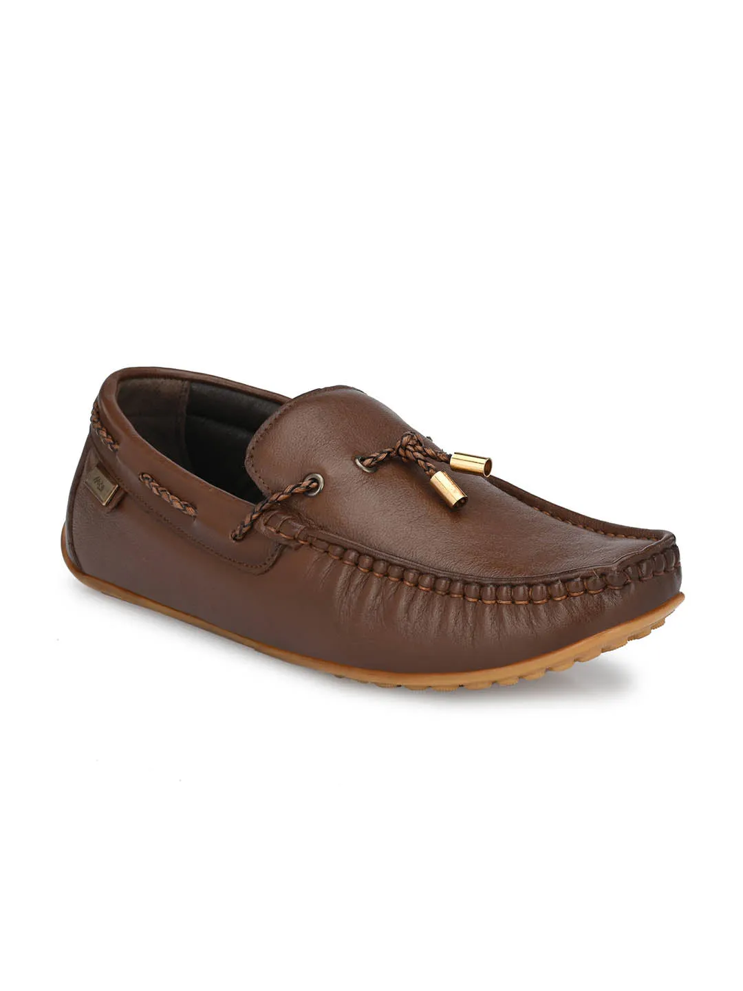 Hitz Men's Tan Leather Slip-On Loafers Shoes