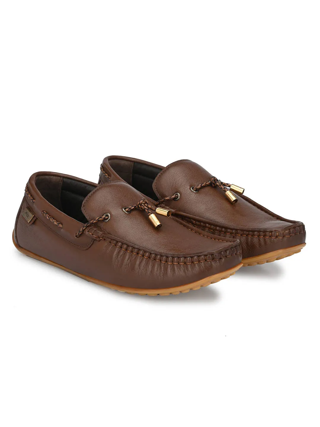 Hitz Men's Tan Leather Slip-On Loafers Shoes