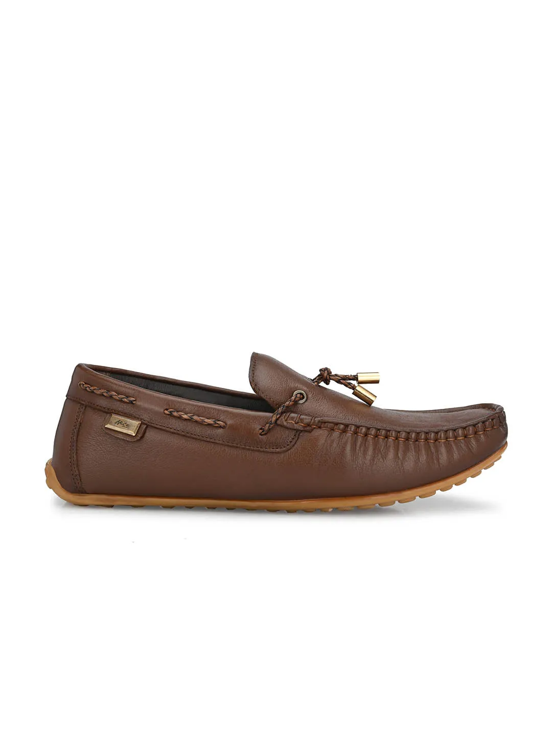 Hitz Men's Tan Leather Slip-On Loafers Shoes