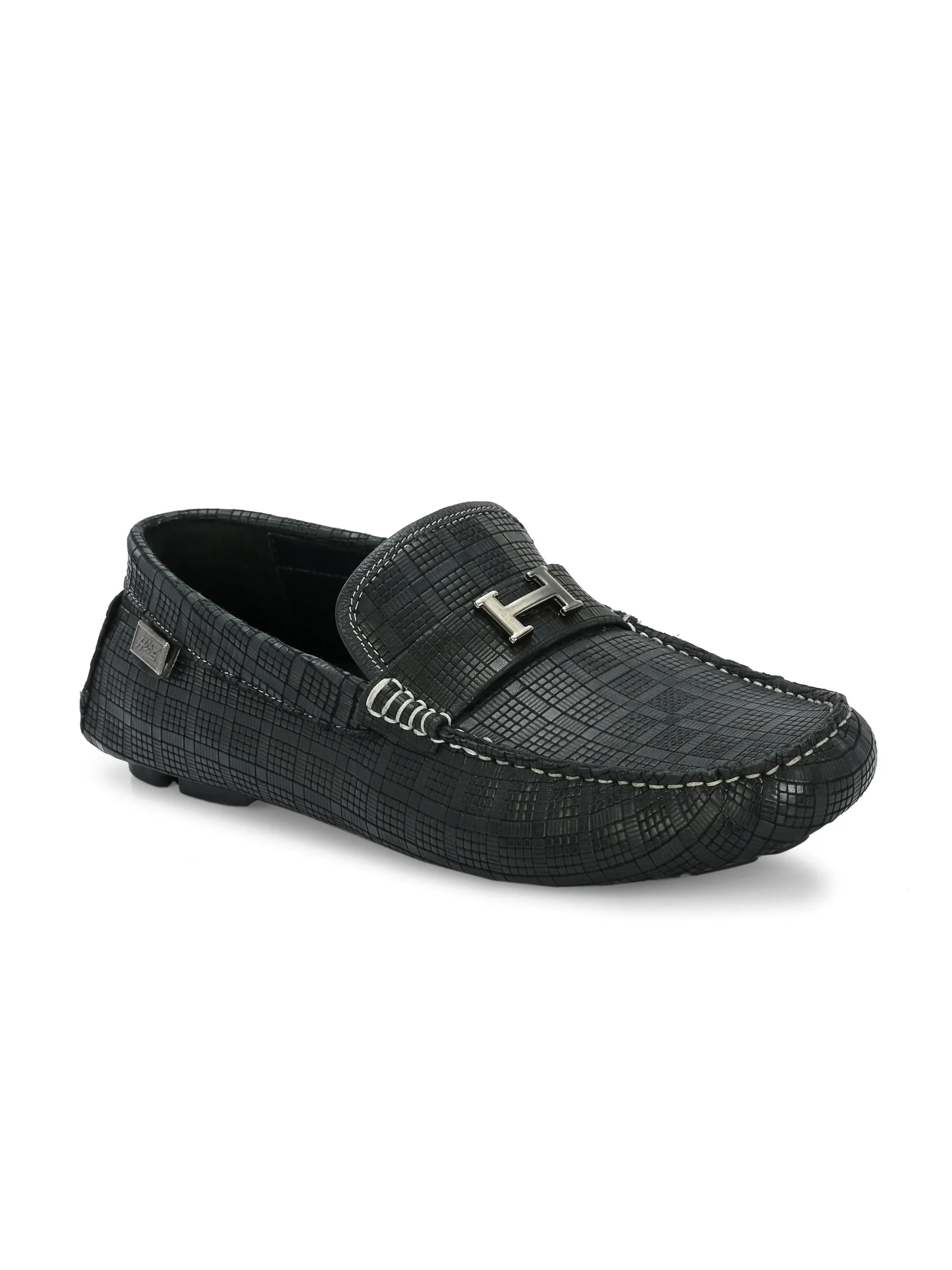 HITZ1072 Men's Black Leather Casual Slip-On Shoes