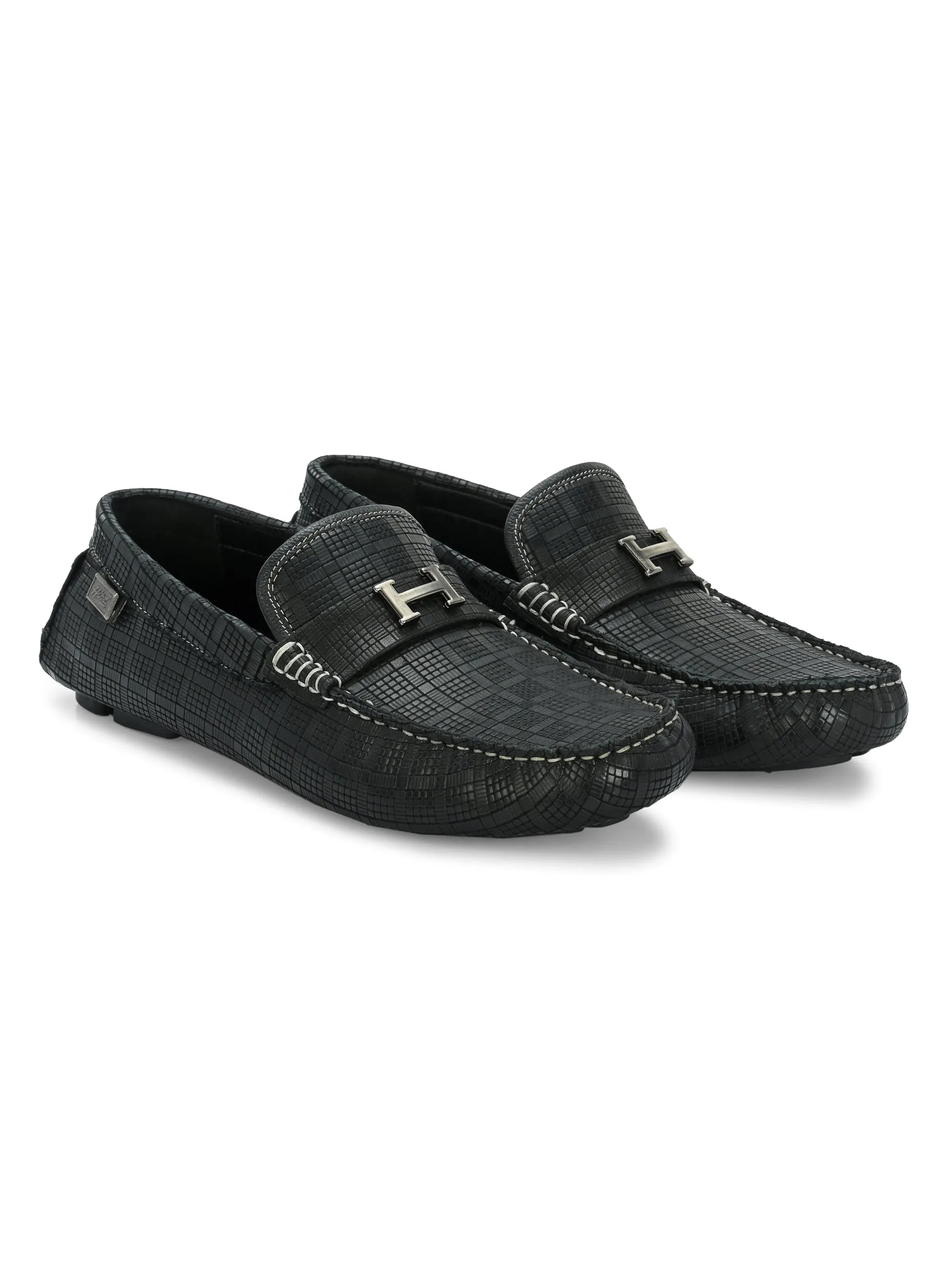 HITZ1072 Men's Black Leather Casual Slip-On Shoes