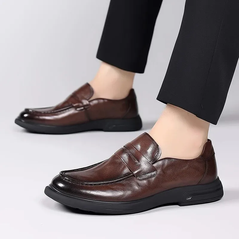 Hnzxzm Leather Handmade Shoes Men Loafers Slip On Business Casual Shoes Classic Soft Leather Hombre Breathable Men Shoes Flat