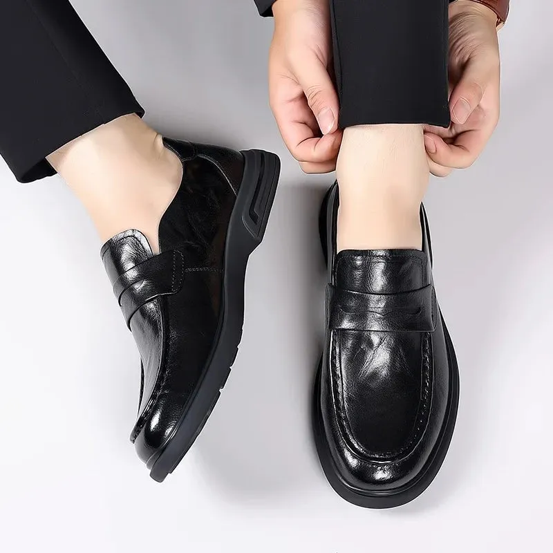 Hnzxzm Leather Handmade Shoes Men Loafers Slip On Business Casual Shoes Classic Soft Leather Hombre Breathable Men Shoes Flat