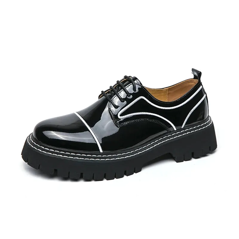 Hnzxzm Men's Black Formal Shoes Lace Up Artificial Patent Leather Business Shoes With Thick Sole