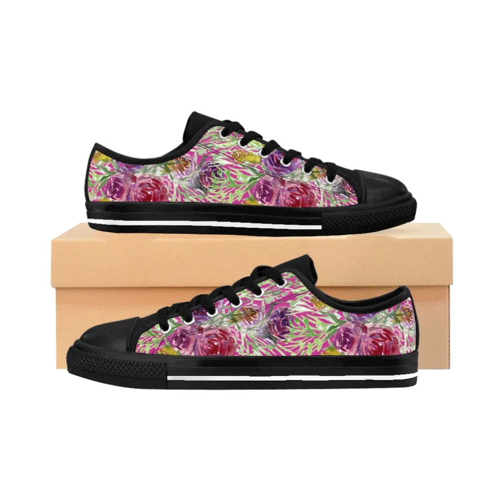 Hot Pink Floral Women's Sneakers, Floral Rose Print Best Tennis Casual Shoes For Women (US Size: 6-12)