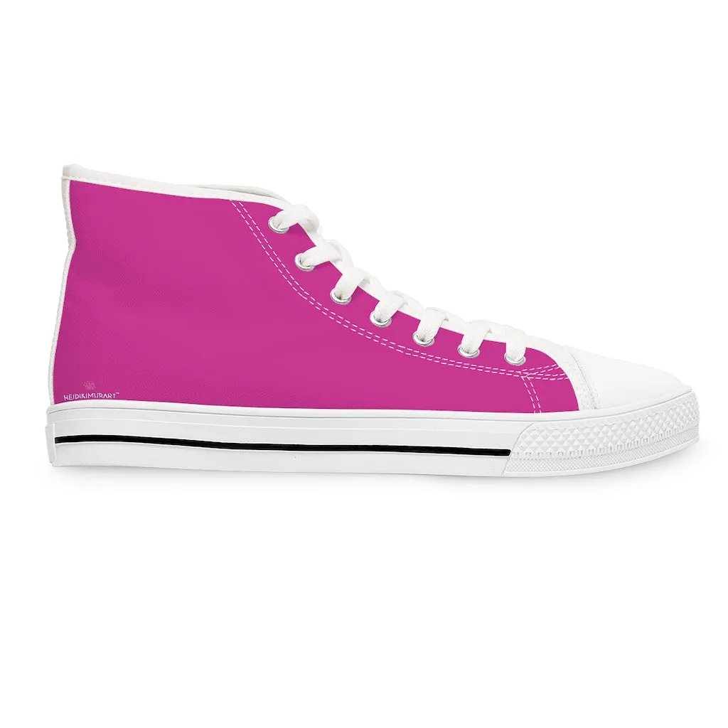 Hot Pink Ladies' High Tops, Solid Hot Pink Color Best Women's High Top Sneakers Canvas Tennis Shoes