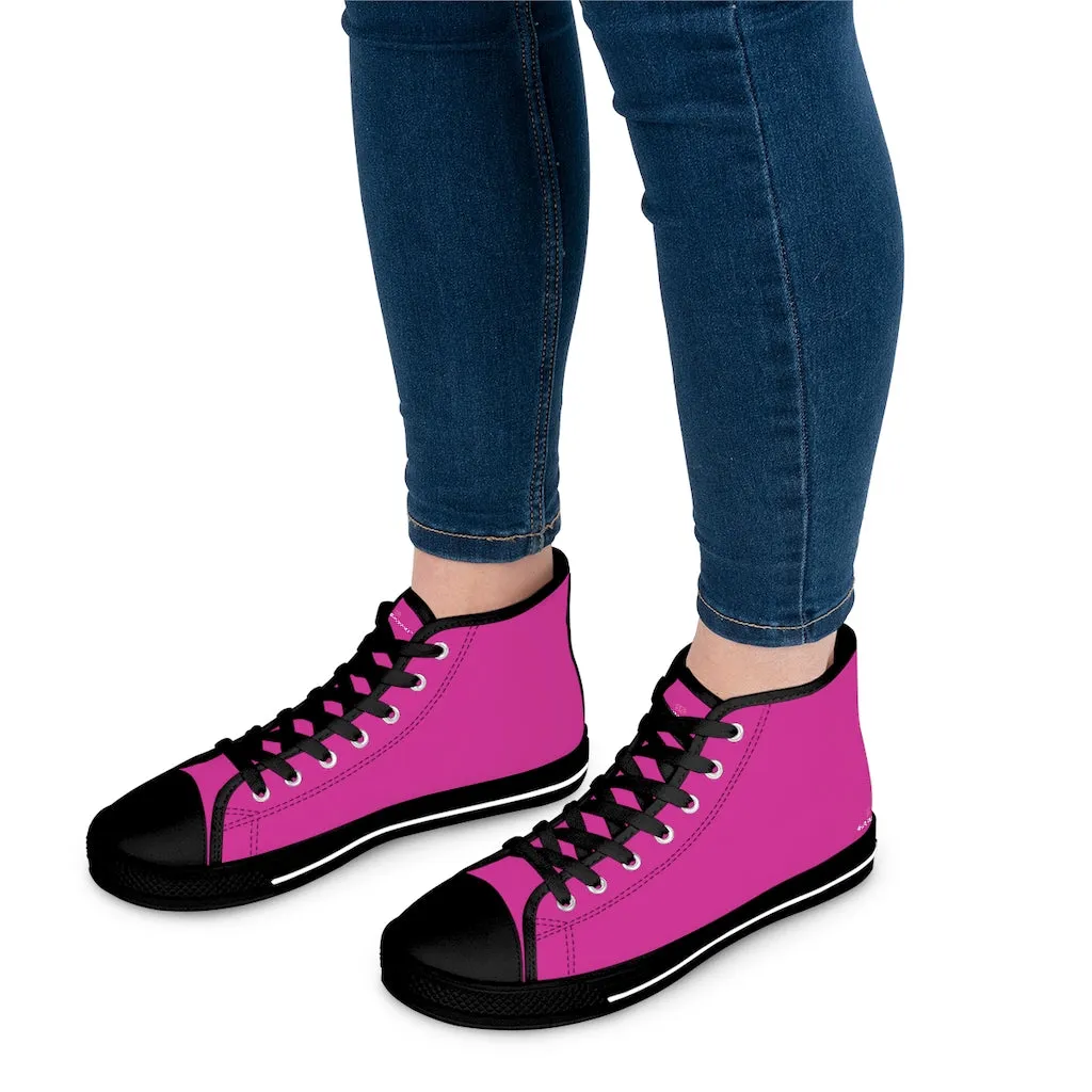 Hot Pink Ladies' High Tops, Solid Hot Pink Color Best Women's High Top Sneakers Canvas Tennis Shoes