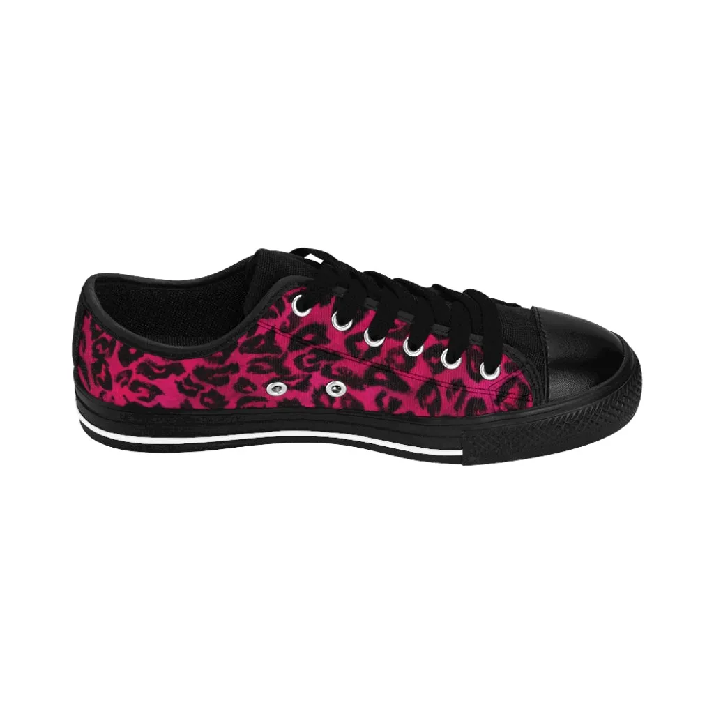 Hot Pink Leopard Women's Sneakers, Pink Animal Print Fashion Tennis Canvas Shoes For Ladies