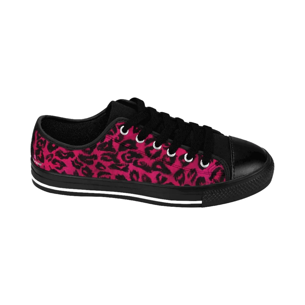 Hot Pink Leopard Women's Sneakers, Pink Animal Print Fashion Tennis Canvas Shoes For Ladies