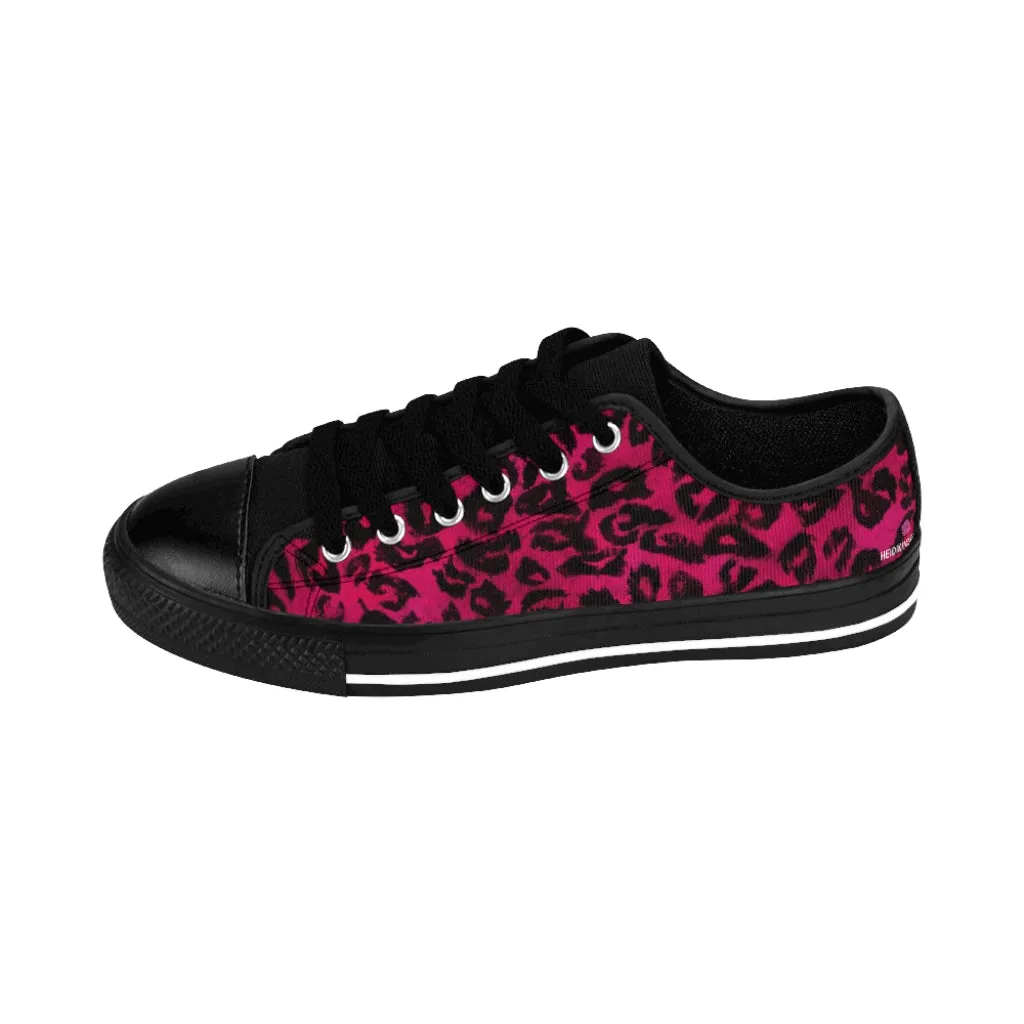 Hot Pink Leopard Women's Sneakers, Pink Animal Print Fashion Tennis Canvas Shoes For Ladies