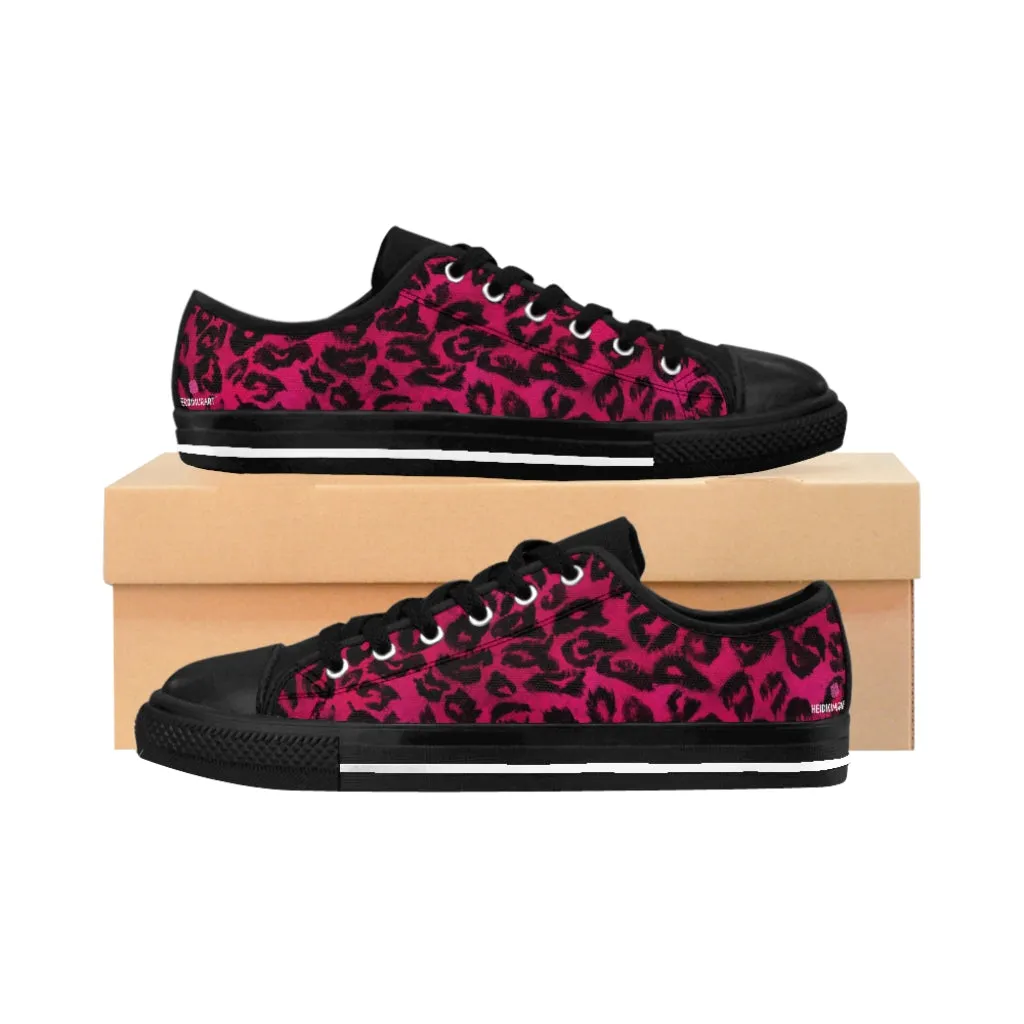 Hot Pink Leopard Women's Sneakers, Pink Animal Print Fashion Tennis Canvas Shoes For Ladies