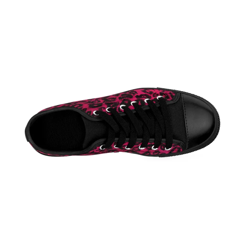 Hot Pink Leopard Women's Sneakers, Pink Animal Print Fashion Tennis Canvas Shoes For Ladies