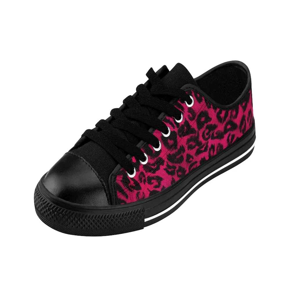 Hot Pink Leopard Women's Sneakers, Pink Animal Print Fashion Tennis Canvas Shoes For Ladies