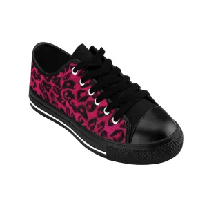 Hot Pink Leopard Women's Sneakers, Pink Animal Print Fashion Tennis Canvas Shoes For Ladies