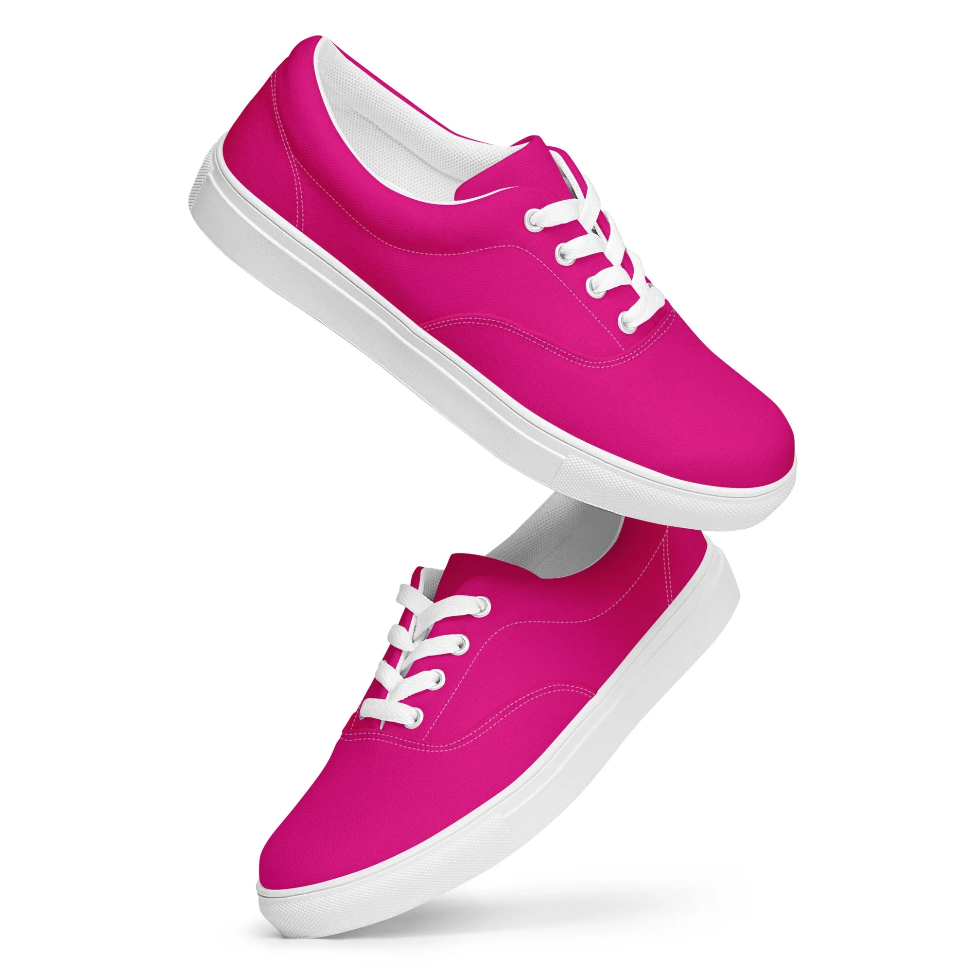 Hot Pink Men's Sneakers, Solid Hot Pink Color Best Premium Designer Men’s Lace-up Canvas Shoes  (US Size: 5-13)