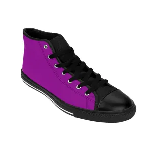 Hot Purple Men's High Tops, Solid Color Print Premium High-top Premium Fashion Sneakers