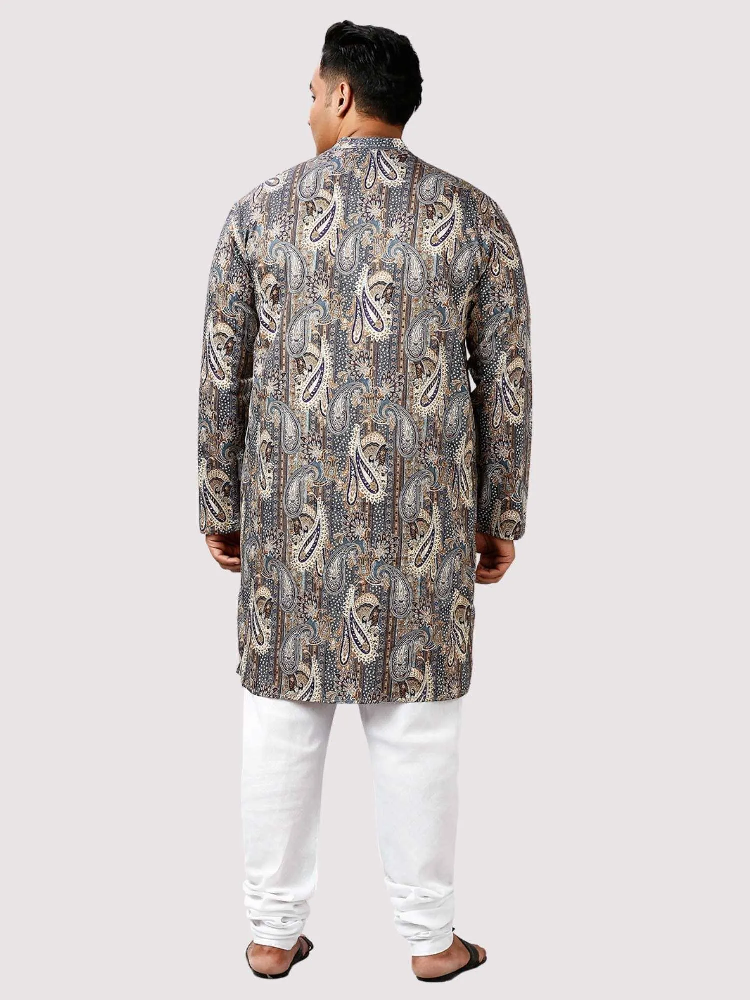 Jalsa Printed Grey White Kurta Men's Plus Size