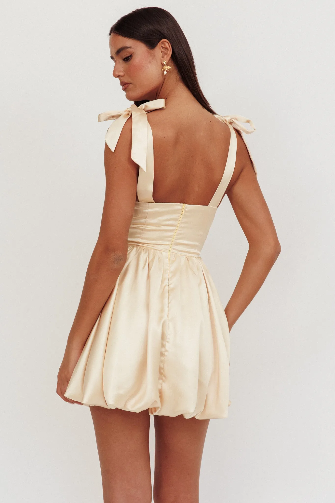 Just Magic Tied Shoulder Bubble Hem Mini Dress Butter