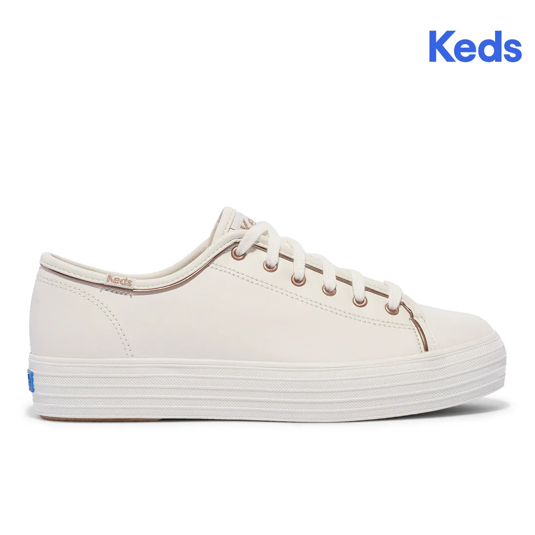 Keds Womens' Triple Kick Leather Piping White/Rose Gold (WH68115)