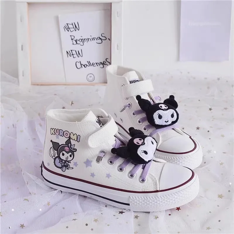 Kids Cartoon Pattern Velcro High Top Canvas Kuromi Girls Shoes