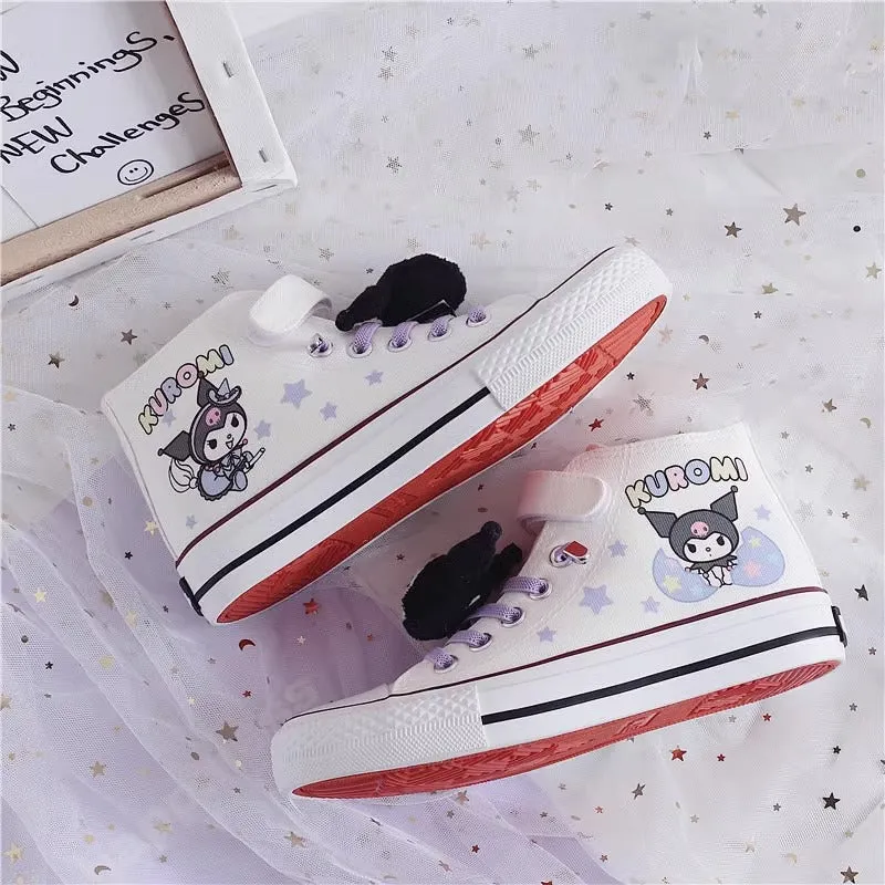 Kids Cartoon Pattern Velcro High Top Canvas Kuromi Girls Shoes