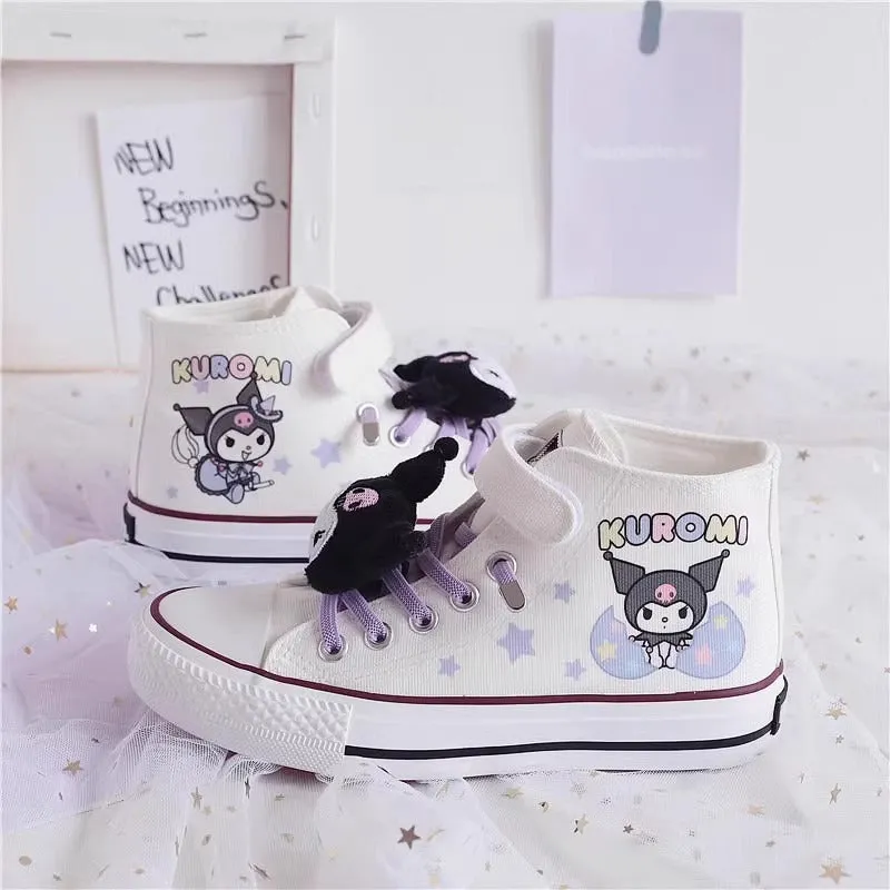 Kids Cartoon Pattern Velcro High Top Canvas Kuromi Girls Shoes