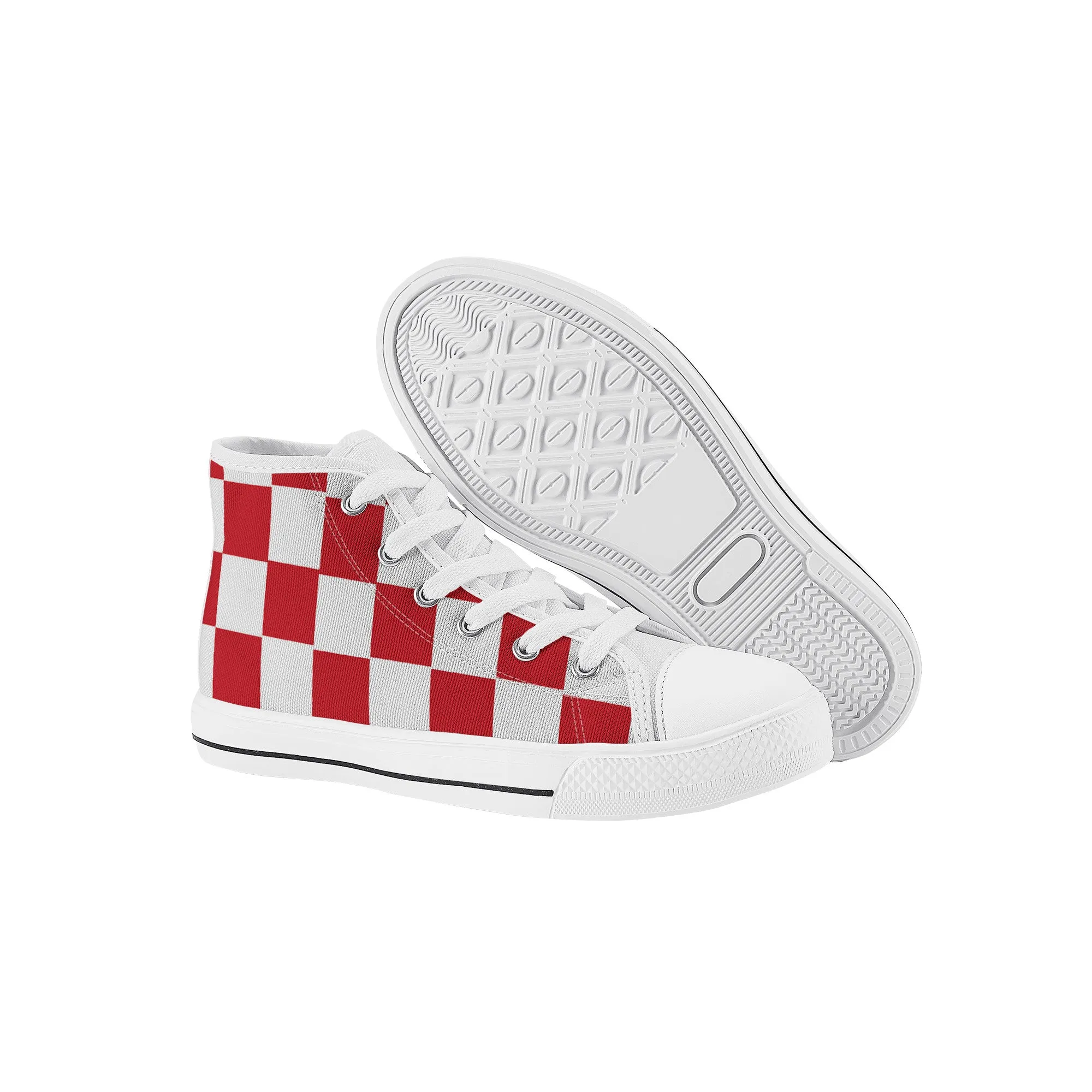 Kids High Top Sneakers - Red Checkers