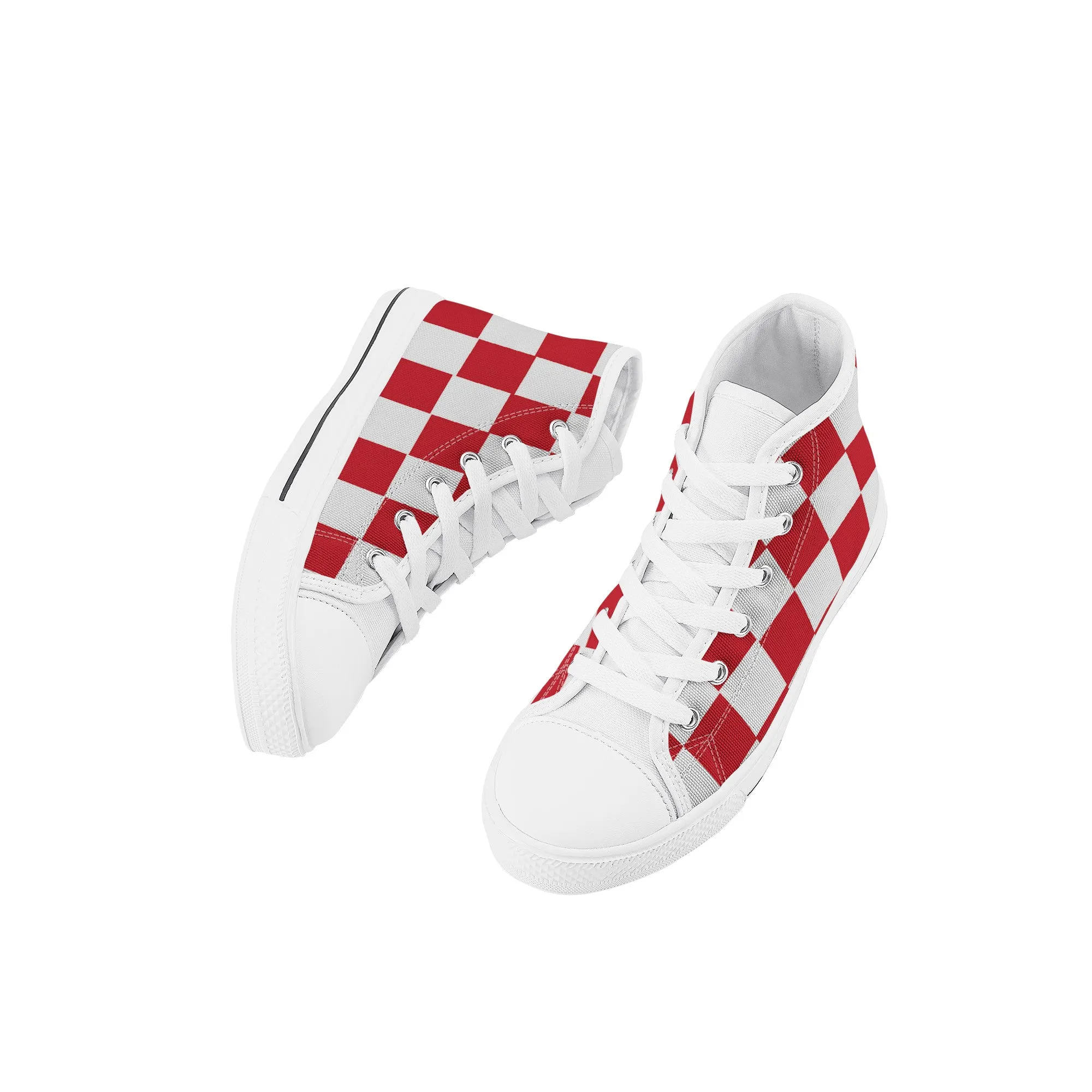 Kids High Top Sneakers - Red Checkers