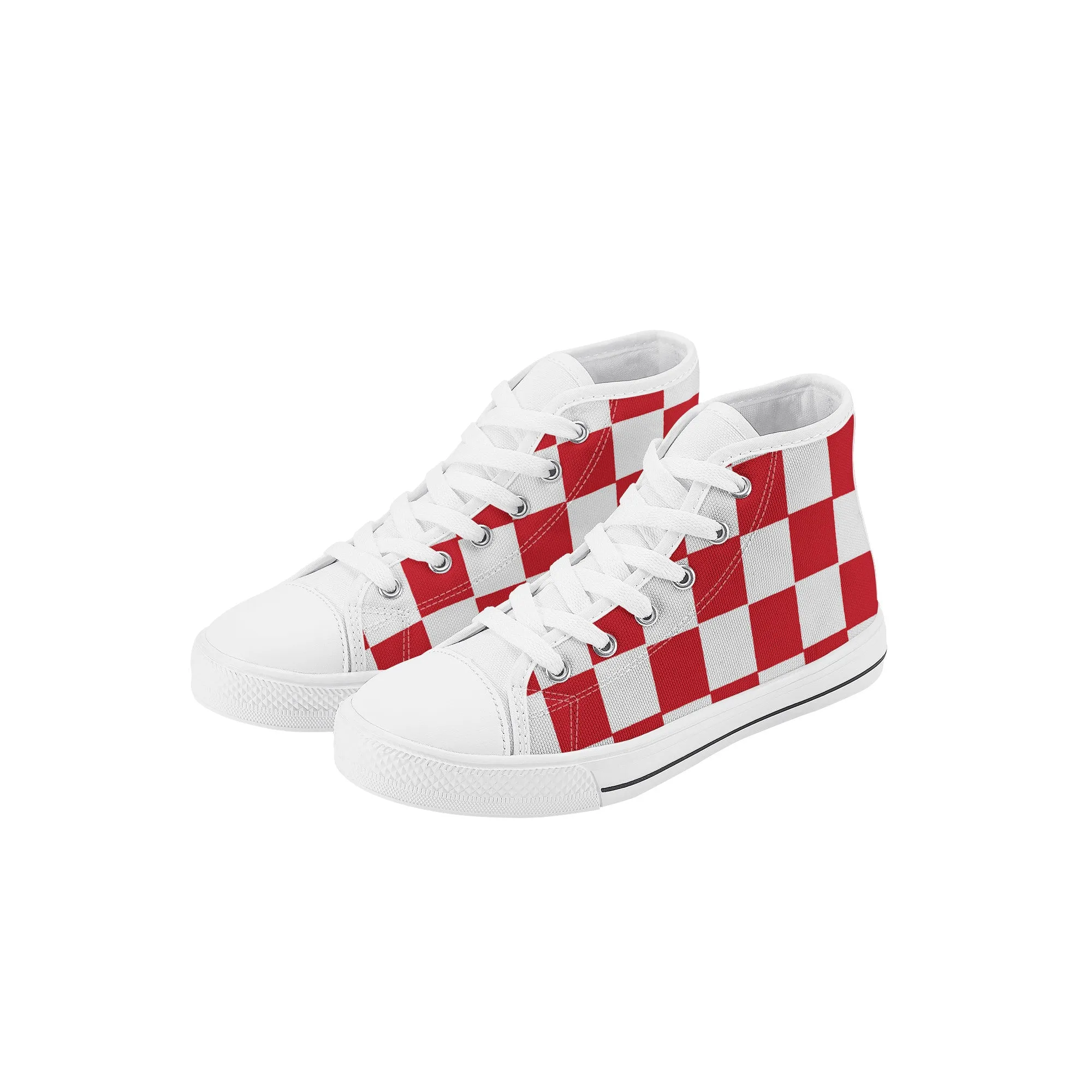 Kids High Top Sneakers - Red Checkers