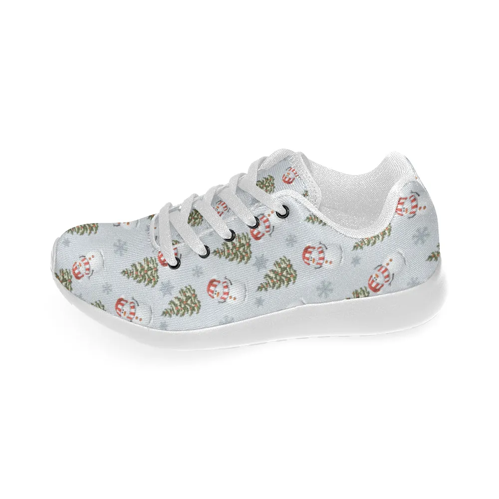 Kid's Snowman Christmas Print Canvas Sneakers (White)