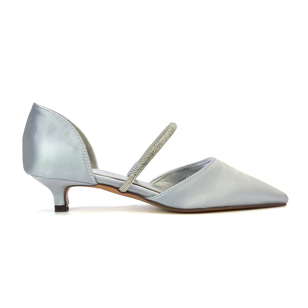 Laura Kitten Heel Diamante Pointed Toe Court Shoes Heels in Silver