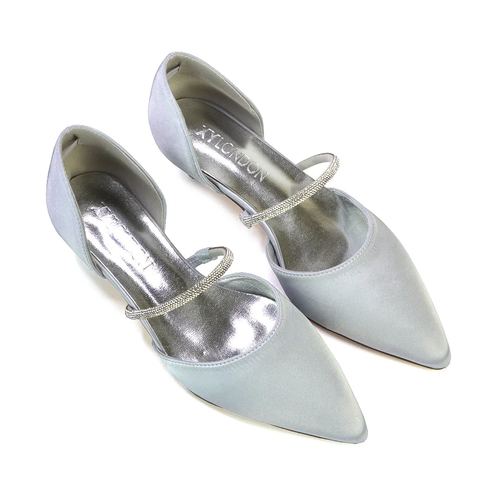 Laura Kitten Heel Diamante Pointed Toe Court Shoes Heels in Silver