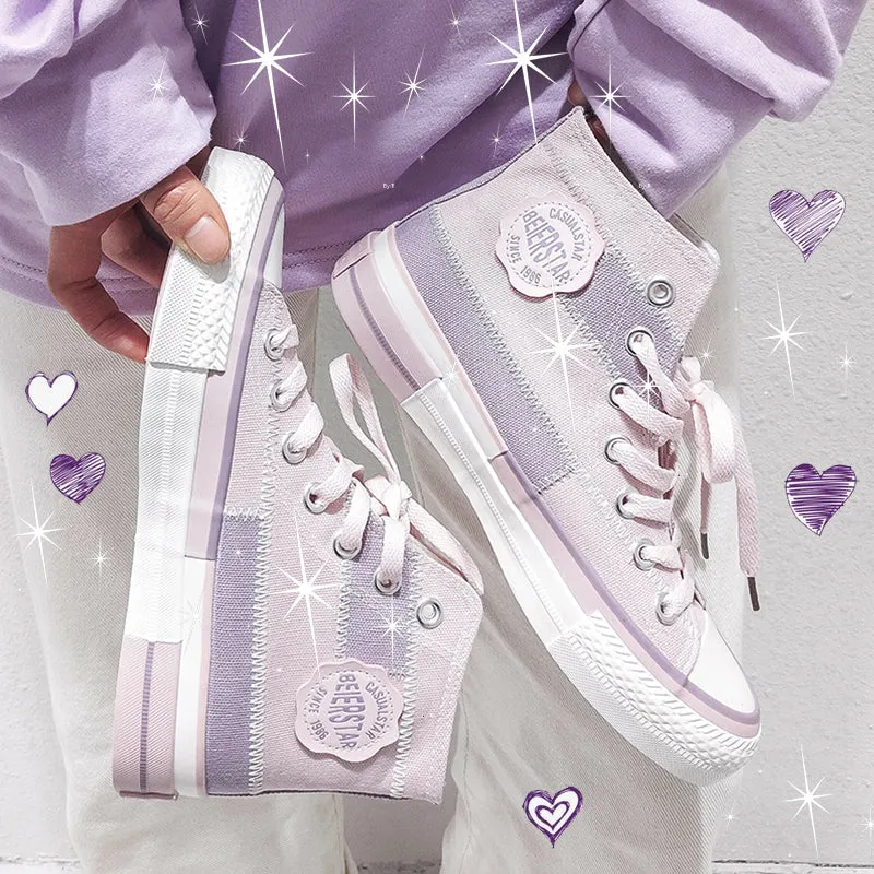 Lavender Harajuku High Top Cut Canvas Shoe