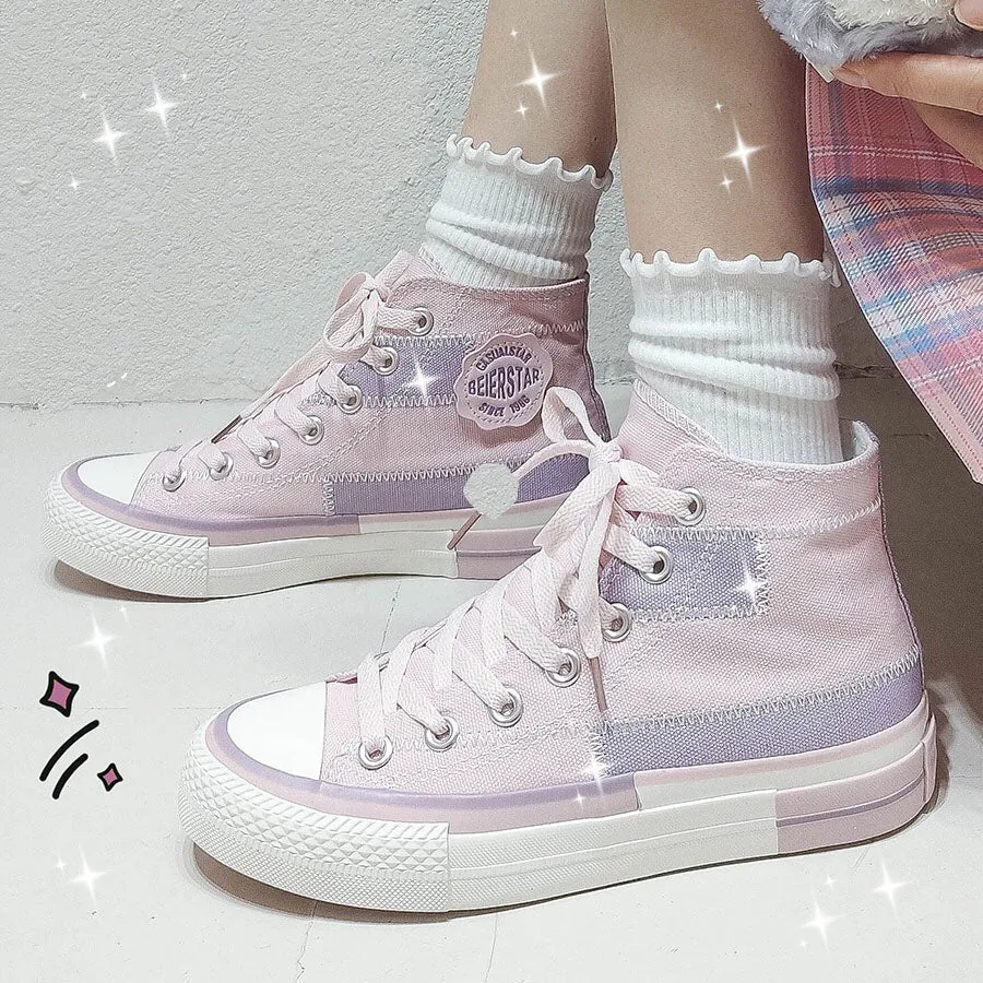 Lavender Harajuku High Top Cut Canvas Shoe