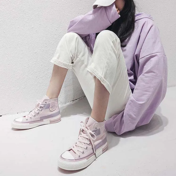 Lavender Harajuku High Top Cut Canvas Shoe