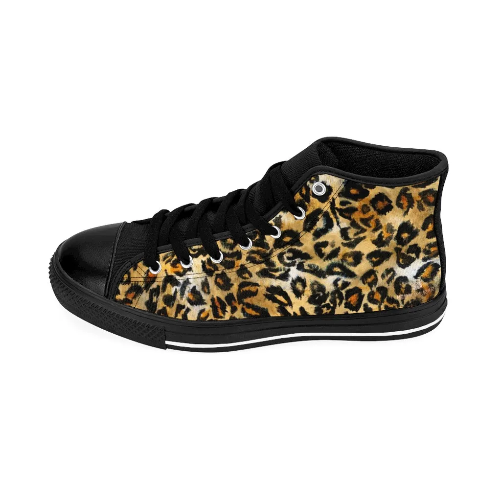 Leopard Print Men's High-top Sneakers, Animal Print Men's Designer Tennis Running Shoes