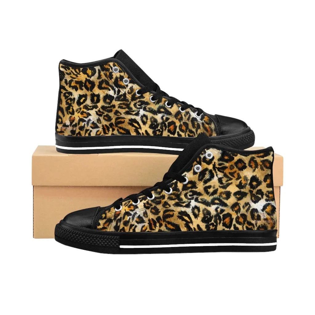 Leopard Print Men's High-top Sneakers, Animal Print Men's Designer Tennis Running Shoes